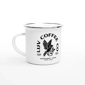 Luv Coffee 12oz white enamel mug